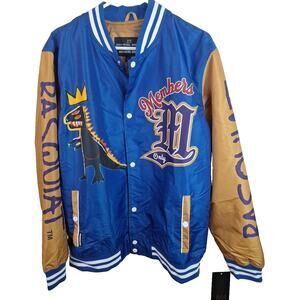 Jean Michel Basquiat X Members Only Mona Lisa Mens L Varsity Bomber Jacket Blue